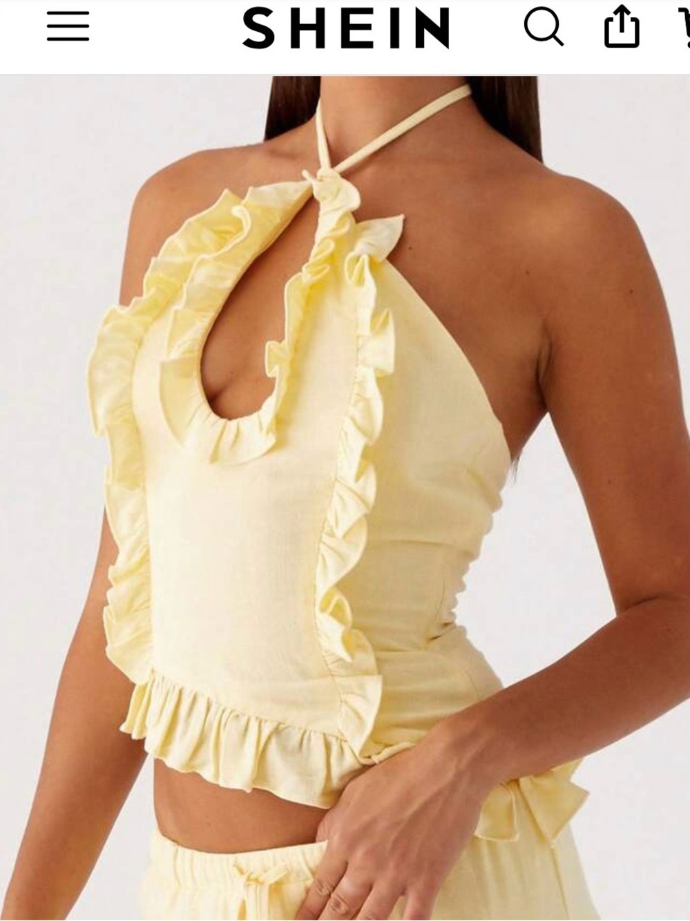SHEIN Women’s Yellow Ruffle Halter Top Summer Vest